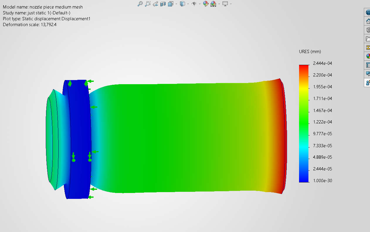 FEA resultant displacement at 320 PSI; maximum 0.2444 micrometers