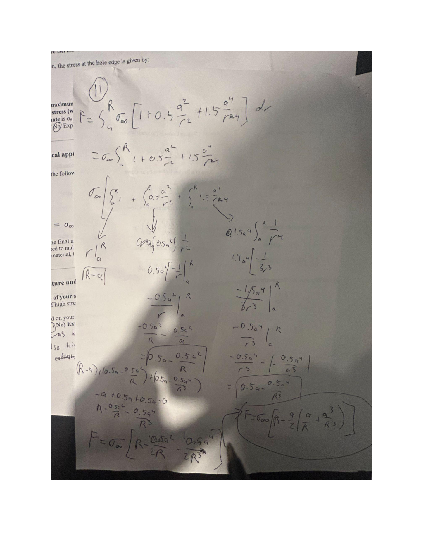Derived formula for force integration across the net section