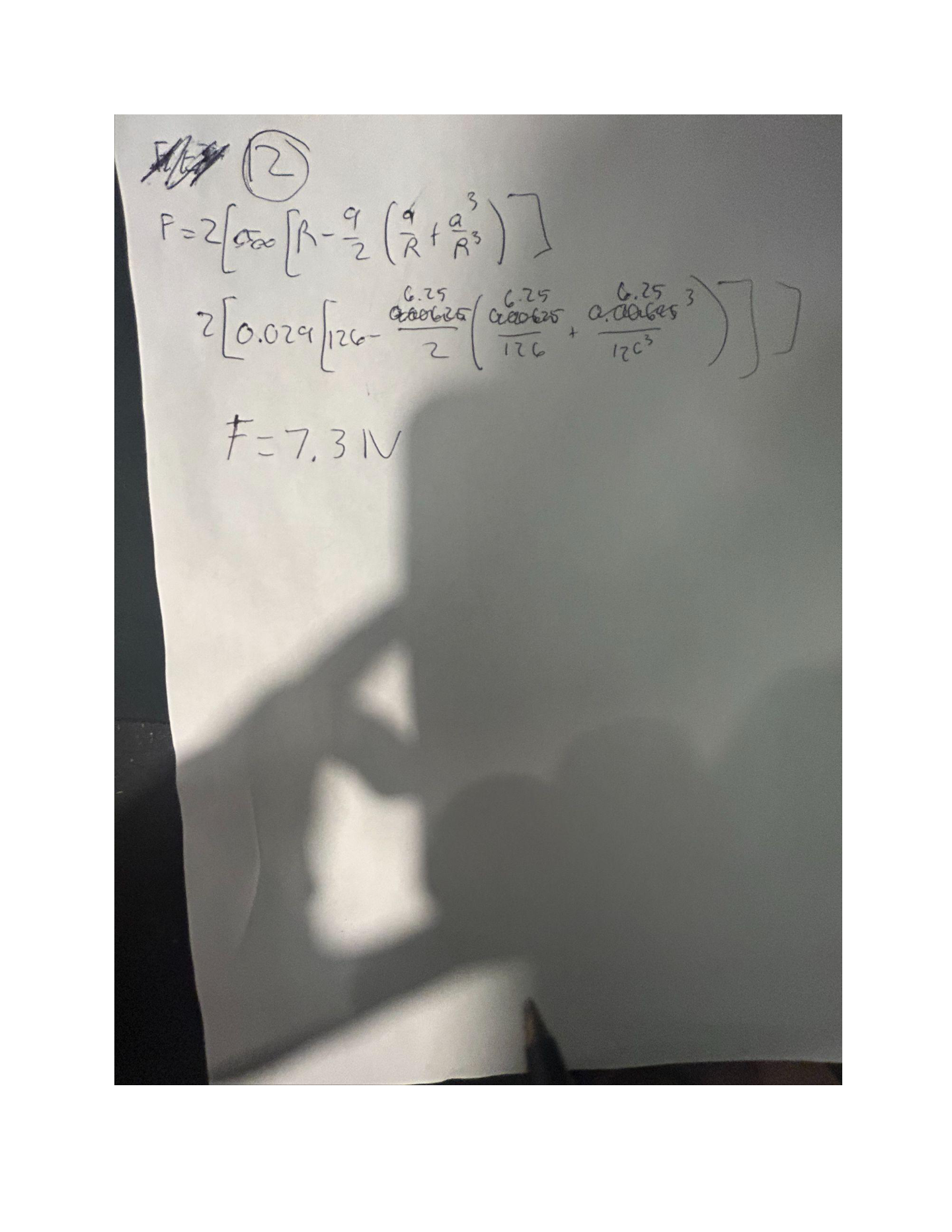 Values plugged into the derived force equation